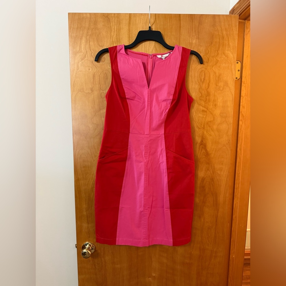 Boden Helena Chino Colorblock Sheath Dress Pink Red Sleeveless NWT Size US 8R